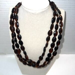 Vintage Brown Bead Necklace‎ 3 Strand Multi Strand Oval Faceted